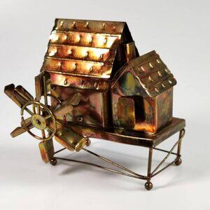 Vintage Watermill Tin Wind Up Music Box Copper Color Plays Country Roads RARE!